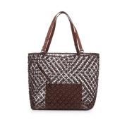 Handgeweven katoenen touwtas met leren handvatten Max Mara , Brown , D...