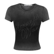 Cursief Logo Aansluitend T-shirt Alexander Wang , Black , Dames