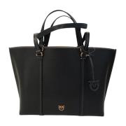 Zwarte leren shopper tas Pinko , Black , Dames