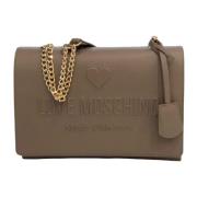 Taupe Leren Schoudertas met Logo Love Moschino , Beige , Dames