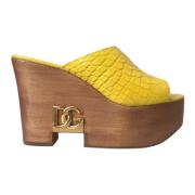 Gele Leren Houten Sleehak Sandalen Dolce & Gabbana , Yellow , Dames