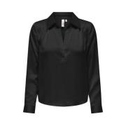 V-Hals Kraag Top in Zwart Only , Black , Dames