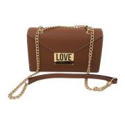 Bruine Eco-leren Schoudertas met Ketting Love Moschino , Brown , Dames