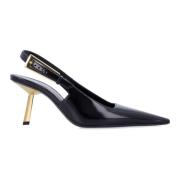 Zwarte Leren Slingback Pumps Saint Laurent , Black , Dames