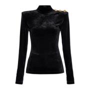 Fluwelen top met opstaande kraag Balmain , Black , Dames