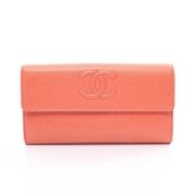 Pre-owned Leather wallets Chanel Vintage , Orange , Dames