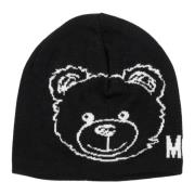 Abstracte Teddybeer Beanie met Logo Moschino , Black , Dames