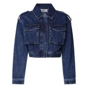 Denim Cropped Jacket met Overhemdkraag Self Portrait , Blue , Dames