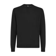 Zwarte Wol Crew-Neck Pullover Sweater Fendi , Black , Heren