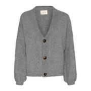 Gebreide Cardigan Asfalt Melange Stijlvol Cream , Gray , Dames