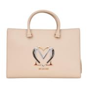 Beige Shopper Tas met Metalen Logo Love Moschino , Beige , Dames