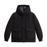 Zwarte Gewatteerde Jas met Logoprint Woolrich , Black , Heren