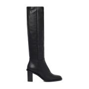 Stijlvolle Zwarte Leren Blokhak Laarzen Max Mara , Black , Dames