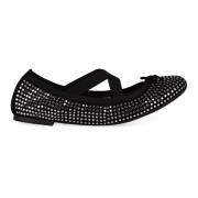 Rhinestone Bow Suede Ballet Flats Aquazzura , Black , Dames