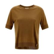 Glam Gebreid Effect Katoenen T-shirt Herno , Brown , Dames