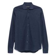 Wol Lyocell Shirt Klassieke Stijl Corneliani , Blue , Heren