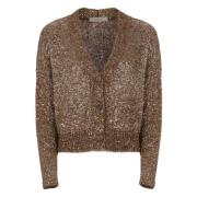 Bruine pailletten V-hals cardigan trui D.Exterior , Brown , Dames