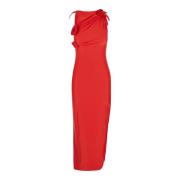 Rode Asymmetrische Bloem Jurk Coperni , Red , Dames