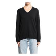 Zwarte Wollen Gebreide V-hals Trui Max Mara , Black , Dames