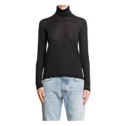 Zwarte Wol Turtleneck Slim Fit Trui Max Mara , Black , Dames