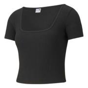 Klassieke Geribbelde Aansluitende T-shirt Puma , Black , Dames