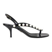 Zwarte Leren Parelhak Sandalen Dolce & Gabbana , Black , Dames