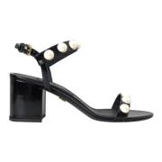 Zwarte leren parel hak sandalen Dolce & Gabbana , Black , Dames