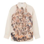 Oversized Zijden Shirt met Vaas Motief Aeron , Beige , Dames