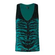 Groene Paillet Mouwloze Top Pinko , Green , Dames