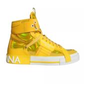 Geel Wit Leren High Top Sneakers Dolce & Gabbana , Yellow , Dames