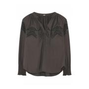 Chocoladeblouse met V-hals en patroon Gustav , Brown , Dames