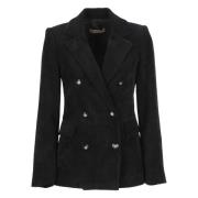 Zwarte Corduroy Blazer Peak Revers D.Exterior , Black , Dames