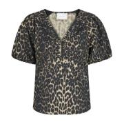 Luipaardprint Pofmouw Blouse Neo Noir , Brown , Dames