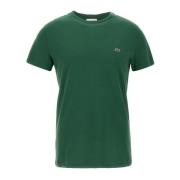 Groene Pima Katoenen T-shirt met Logo Lacoste , Green , Heren