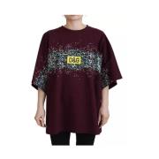 Bordeaux Katoenen T-shirt met Logoprint Dolce & Gabbana , Red , Dames