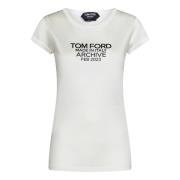 Zijden Jersey Aansluitend T-Shirt met Logo Tom Ford , White , Dames