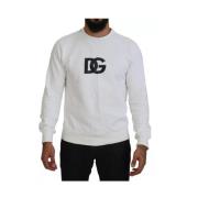 Witte Logo Katoenen Crew Neck Sweater Dolce & Gabbana , White , Heren