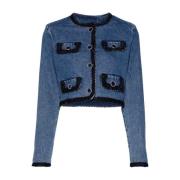 Blauwe Denim Jas Gevlochten Rand Liu Jo , Blue , Dames