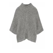 Roll Neck Cape Knit Gustav , Gray , Dames