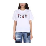 Game Lover T-Shirt met Front Logo Dsquared2 , White , Dames