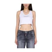 Logo Crop Top met Dunne Bandjes Dsquared2 , White , Dames