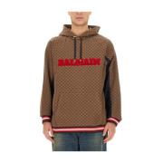 Monogram Jacquard Sweatshirt Balmain , Brown , Heren