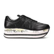 Zwarte Sneakers met Leren Details Premiata , Black , Dames