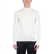 Wollen Jersey met Logo Patch Balmain , White , Heren