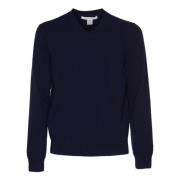 Blauwe V-Hals Pullover Trui Gebreid Comme des Garçons , Blue , Heren