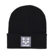 Zwarte Beanie Hoed met Logo Patch Usual , Black , Heren