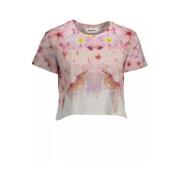 Chique Roze Geborduurd Katoenen T-shirt Desigual , Multicolor , Dames