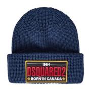 Blauwe wollen muts met logopatch Dsquared2 , Blue , Heren