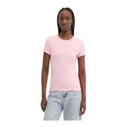 Rozenprint Katoenen T-shirt Tommy Jeans , Pink , Dames