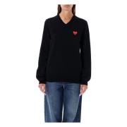 Zwart Gebreide Kleding met Rode Hart Patch Comme des Garçons , Black ,...